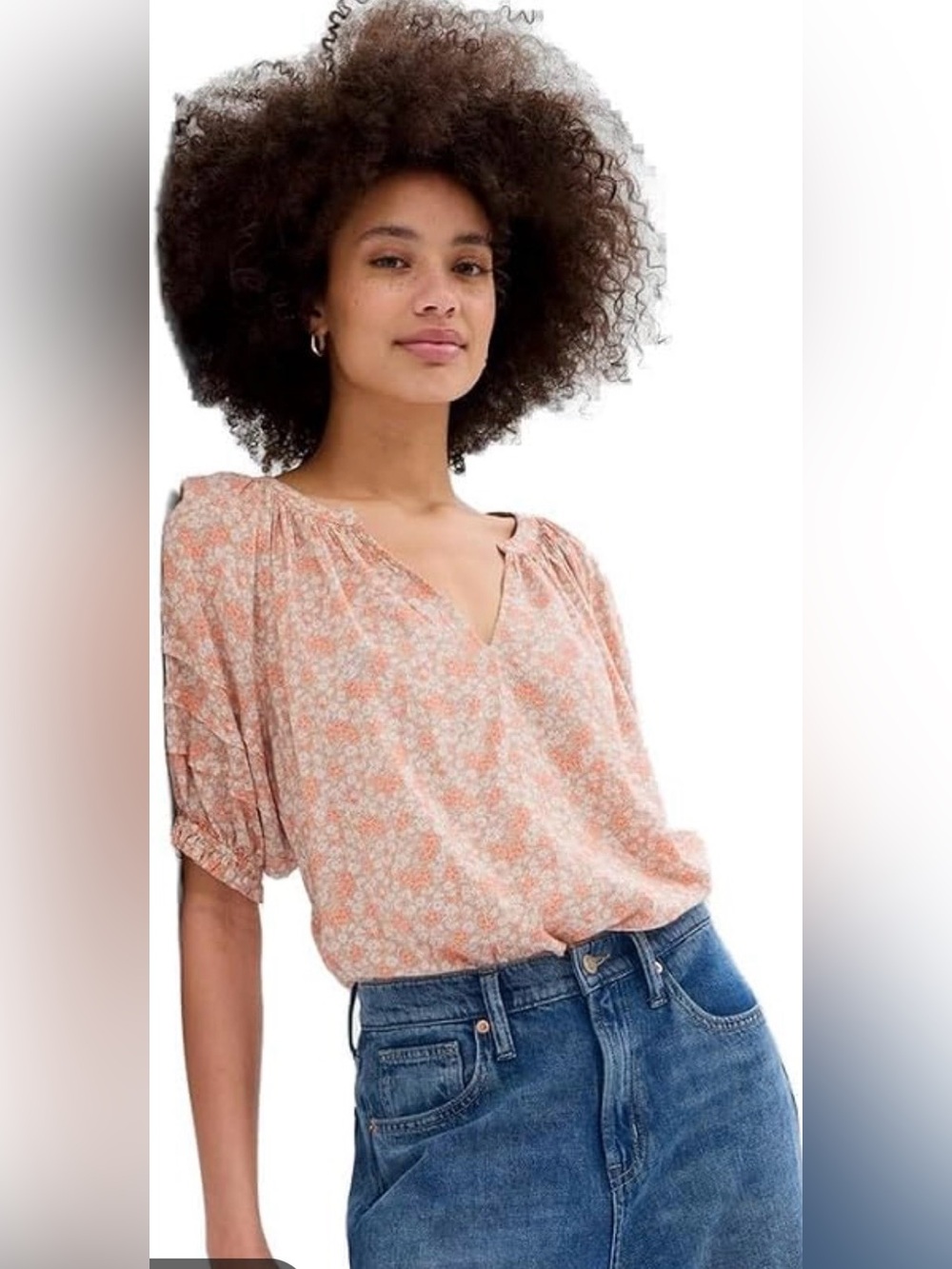 GAP|Neutral Floral V-Neck Puff Sleeve peasant blouse•••LARGE,cottagecore style